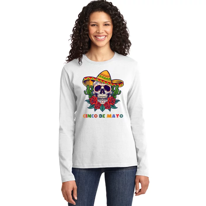 Cinco De Mayo Skull Floral Celebration Ladies Long Sleeve Shirt