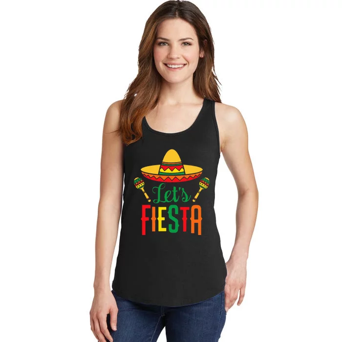 Cinco De Mayo Let's Fiesta Cactus Sombrero Hat Funny Gift Ladies Essential Tank