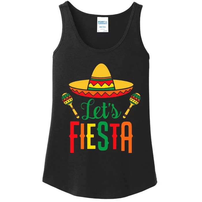 Cinco De Mayo Let's Fiesta Cactus Sombrero Hat Funny Gift Ladies Essential Tank