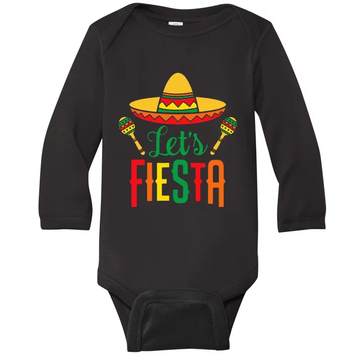 Cinco De Mayo Let's Fiesta Cactus Sombrero Hat Funny Gift Baby Long Sleeve Bodysuit