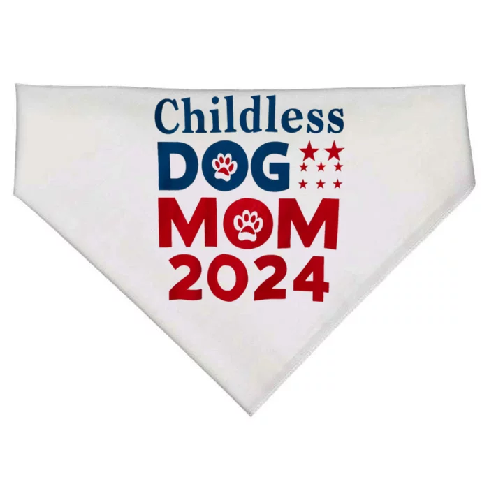 Childless Dog Mom Dog Lady Voting Patriotic Dog Paw Print President 2024 USA-Made Doggie Bandana