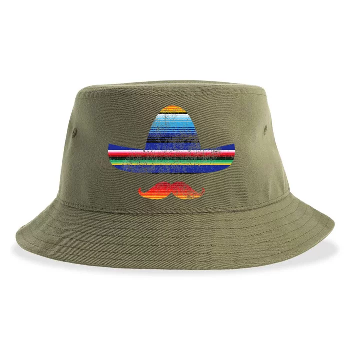 Cinco De Mayo Serape Blanket Inspired Sombrero Mustache Sustainable Bucket Hat