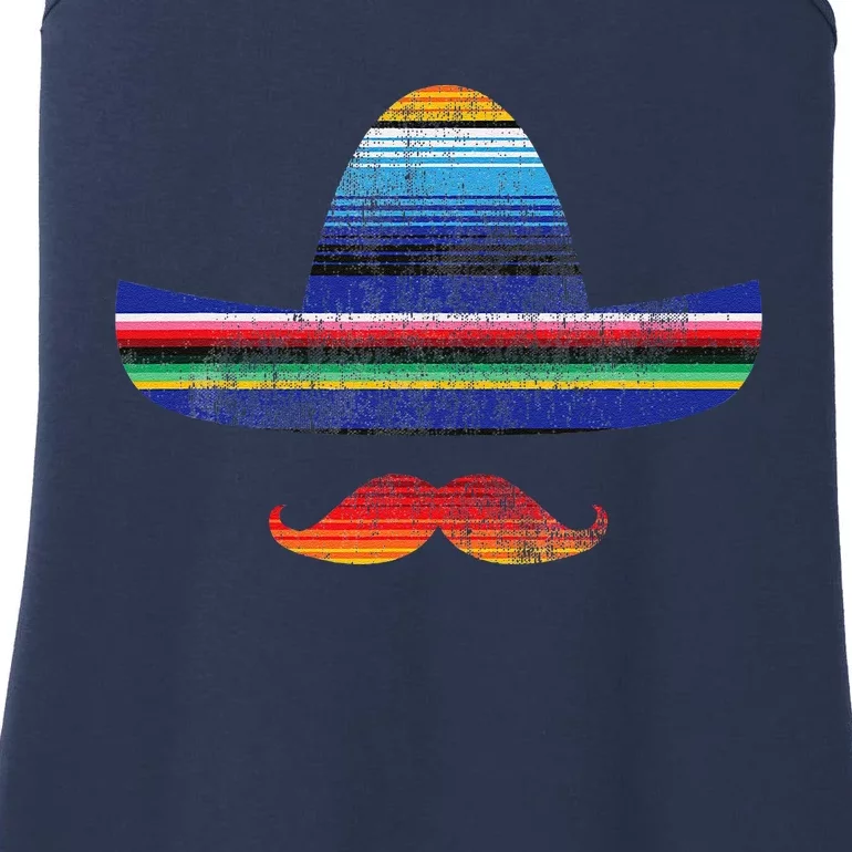 Cinco De Mayo Serape Blanket Inspired Sombrero Mustache Ladies Essential Tank