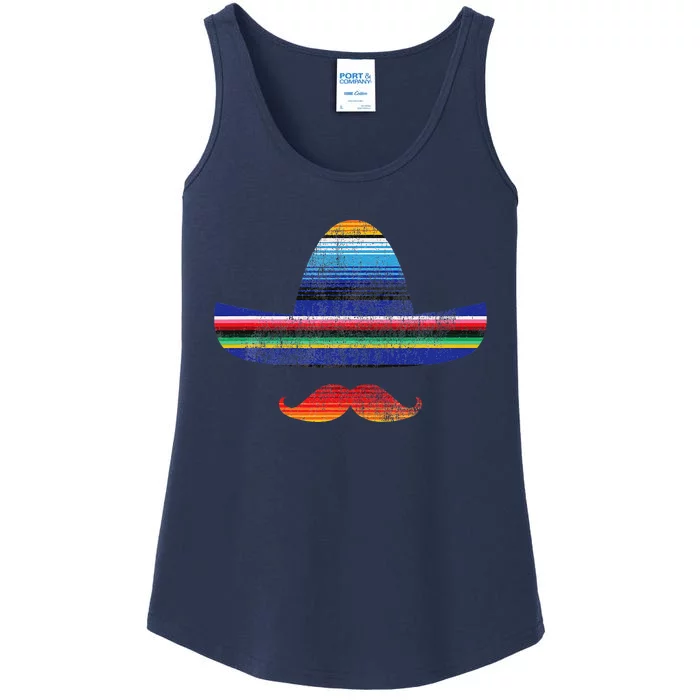 Cinco De Mayo Serape Blanket Inspired Sombrero Mustache Ladies Essential Tank