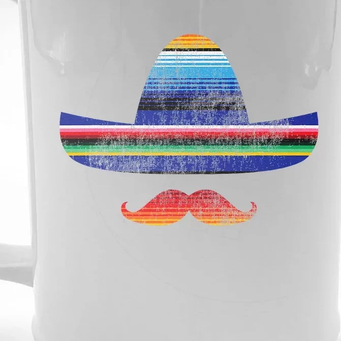 Cinco De Mayo Serape Blanket Inspired Sombrero Mustache Front & Back Beer Stein