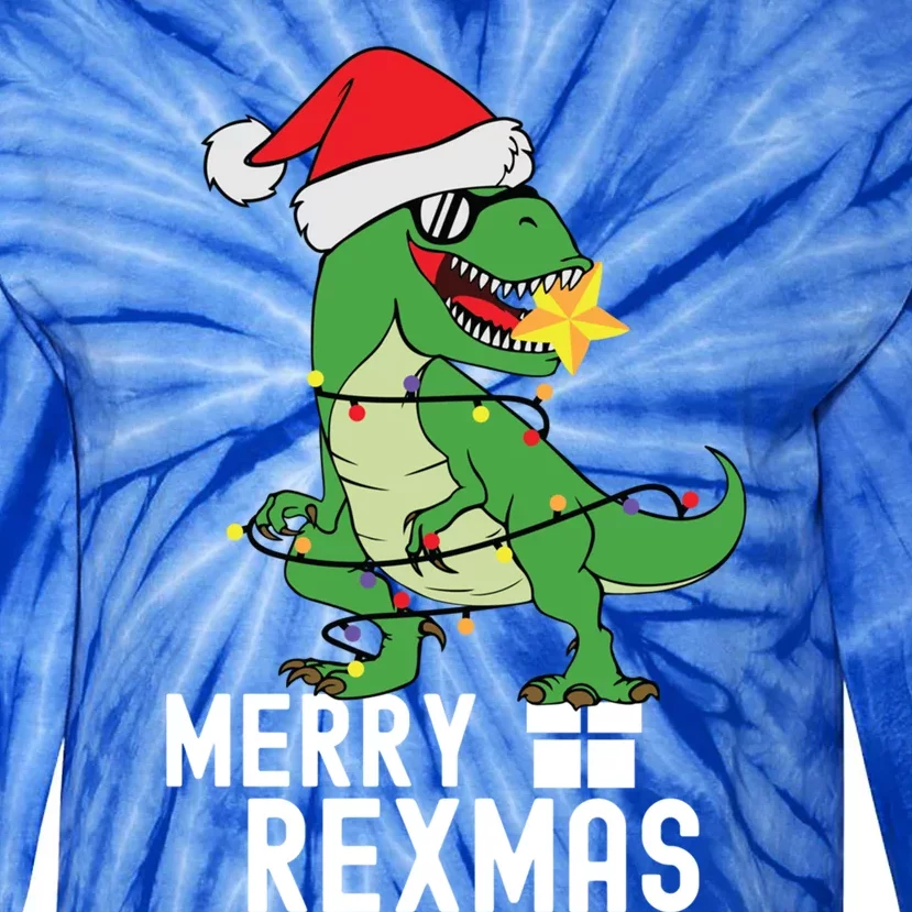 Christmas Dinosaur Merry Rexmas Tree Rex Christmas Gift Tie-Dye Long Sleeve Shirt