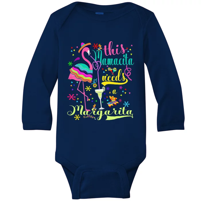 Cinco De Mayo Pink Flamingo Baby Long Sleeve Bodysuit