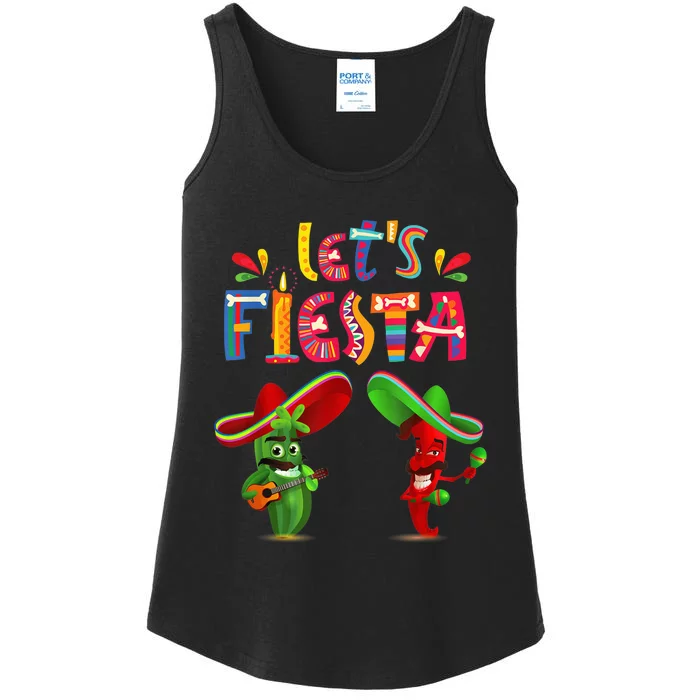 Cinco De Mayo Shirt Let's Fiesta Mexican Maracas Sombrero Ladies Essential Tank