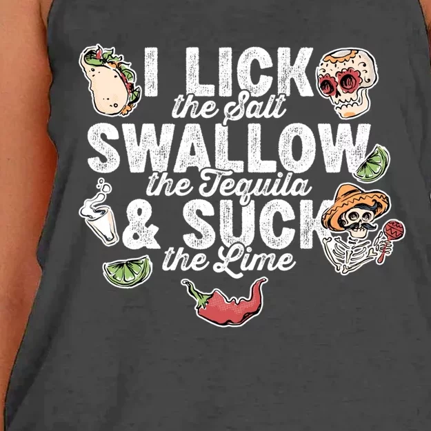 Cinco De Mayo Lick Salt Swallow Tequila Suck Lime Costume Gift Women's Knotted Racerback Tank