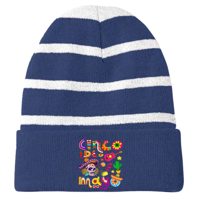 Cinco De Mayo Mexican Fiesta 5 De Mayo Striped Beanie with Solid Band