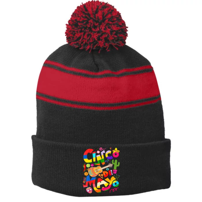 Cinco De Mayo Lets Fiesta Squad 5 De Mayo Mexican Fiesta Stripe Pom Pom Beanie