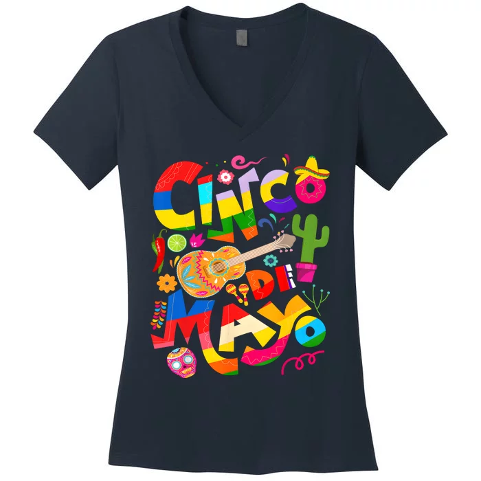 Cinco De Mayo Lets Fiesta Squad 5 De Mayo Mexican Fiesta Women's V-Neck T-Shirt