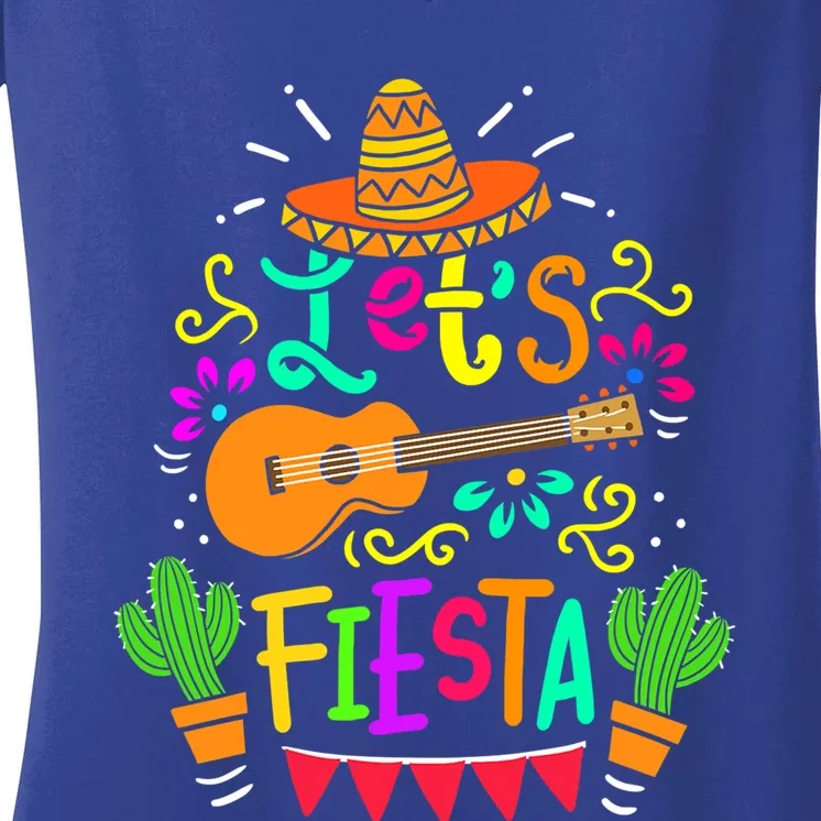 Cinco De Mayo Gift For Mexican Guitar Cactus Gift Women's V-Neck T-Shirt