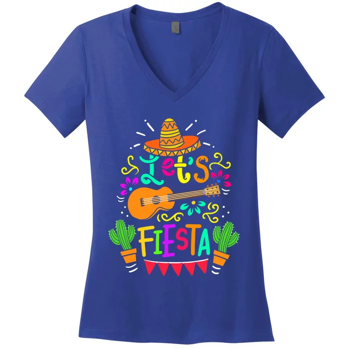 Cinco De Mayo Gift For Mexican Guitar Cactus Gift Women's V-Neck T-Shirt