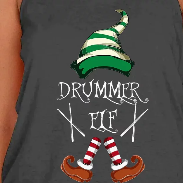 Christmas Drums Music Elf Family Gift Drummer Elf Women's Knotted Racerback Tank