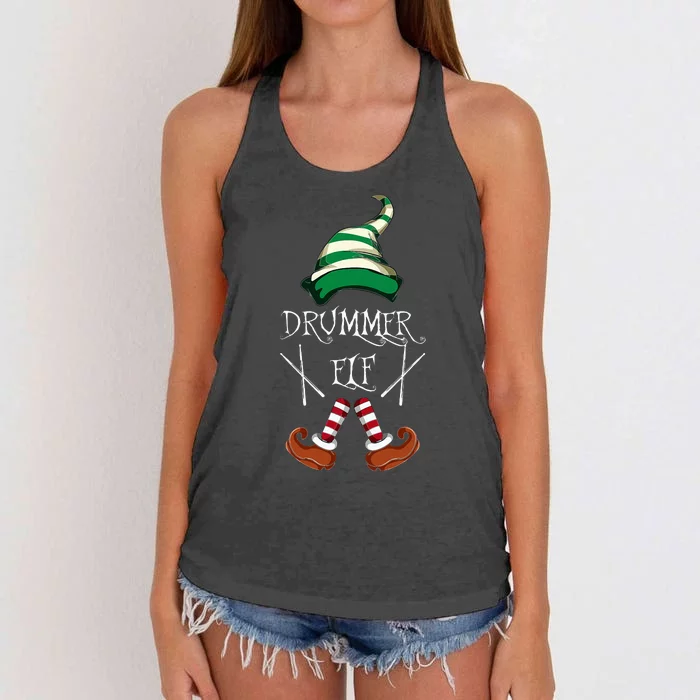 Christmas Drums Music Elf Family Gift Drummer Elf Women's Knotted Racerback Tank