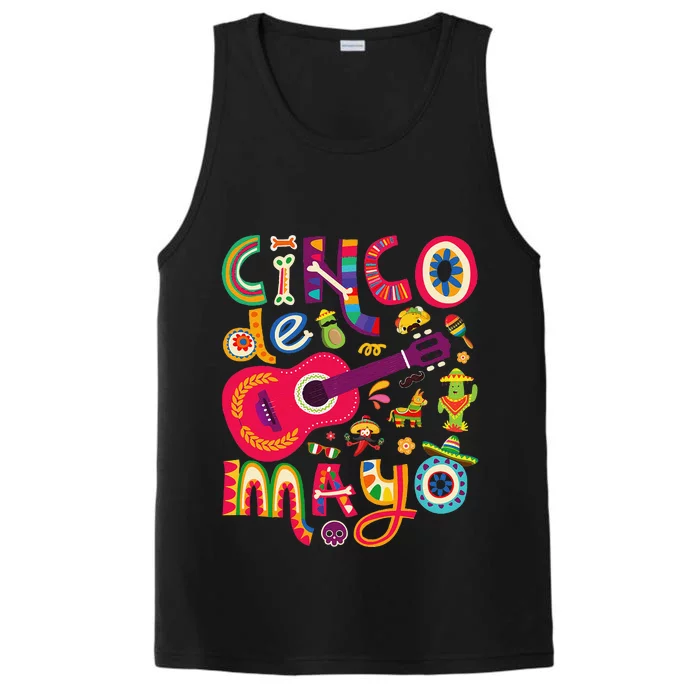 Cinco De Mayo Mexican Taco Guitar Fiesta Cinco De Mayo Performance Tank