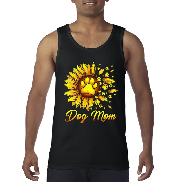 Cute Dog Mom With Sunflower Dog Paws Mothers Day Tank Top