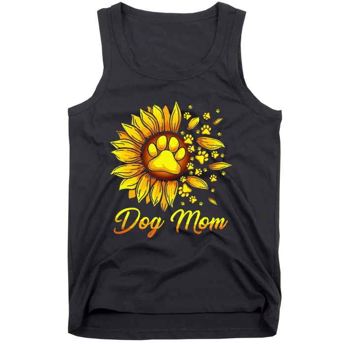 Cute Dog Mom With Sunflower Dog Paws Mothers Day Tank Top