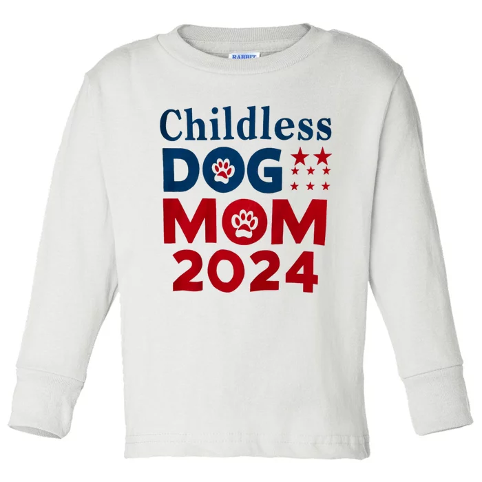 Childless Dog Mom Dog Lady Voting President 2024 Patriotic Dog Paw Print Toddler Long Sleeve Shirt