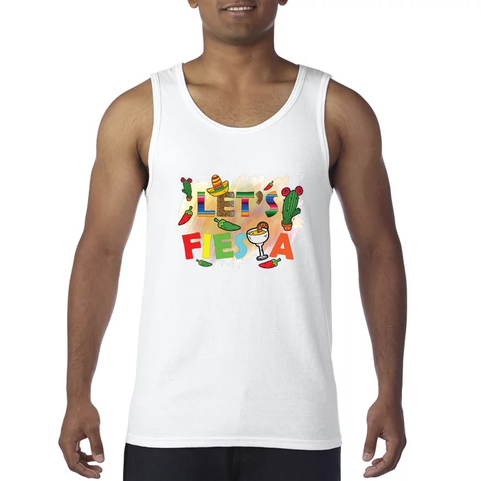 Cinco De Mayo Let's Fiesta Cactus Sombrero Hat Funny Gift Tank Top