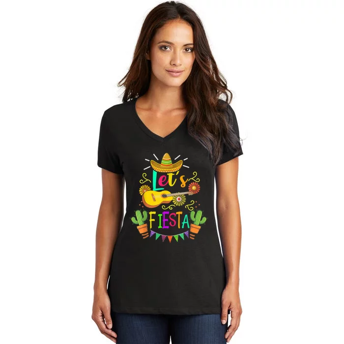 Cinco De Mayo Mexican Guitar Cactus for  Wo boy girl Women's V-Neck T-Shirt