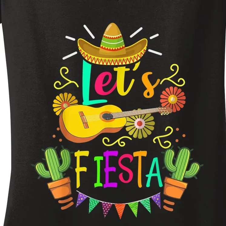 Cinco De Mayo Mexican Guitar Cactus for  Wo boy girl Women's V-Neck T-Shirt