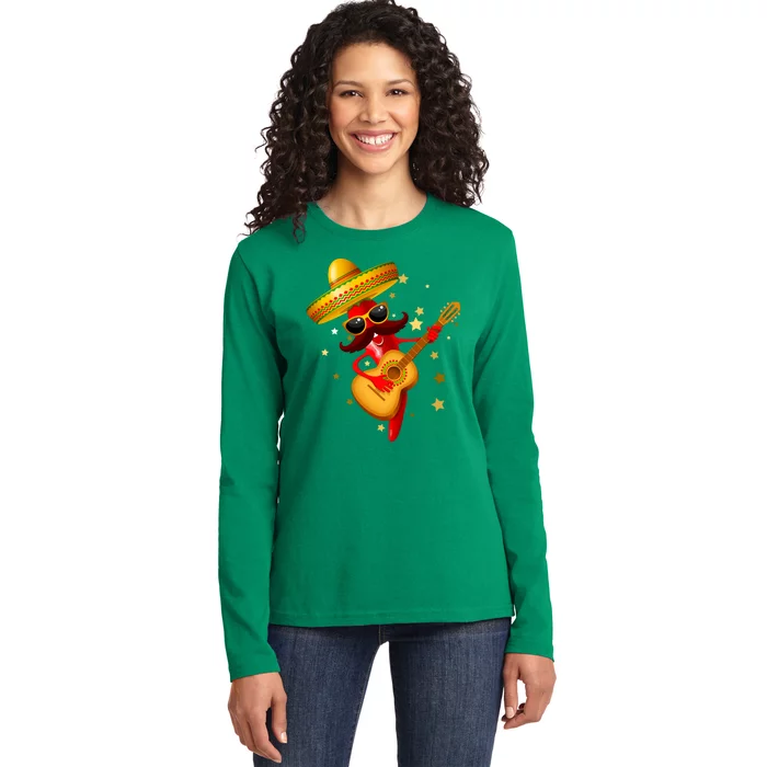 Cinco De Mayo Spicy Chili Pepper Fiesta Ladies Long Sleeve Shirt