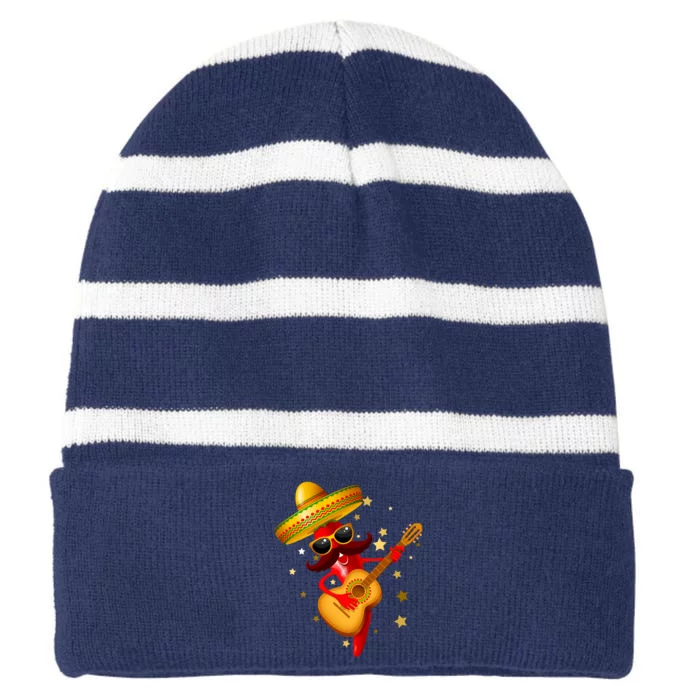 Cinco De Mayo Spicy Chili Pepper Fiesta Striped Beanie with Solid Band