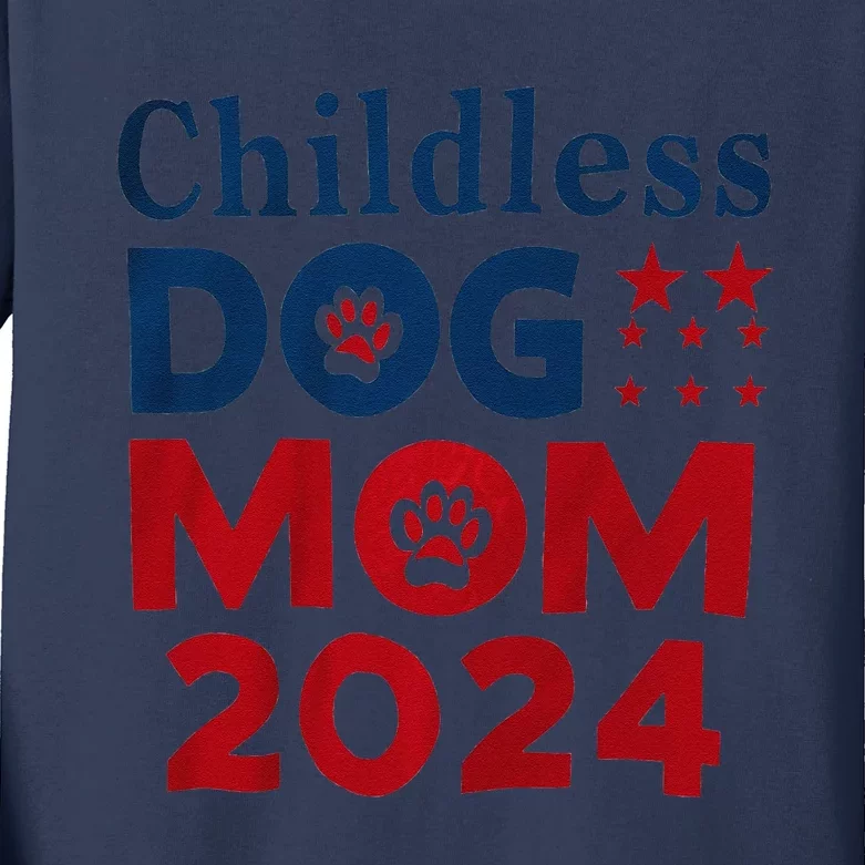 Childless Dog Mom Dog Lady Voting Patriotic Dog Paw Print Kids Long Sleeve Shirt