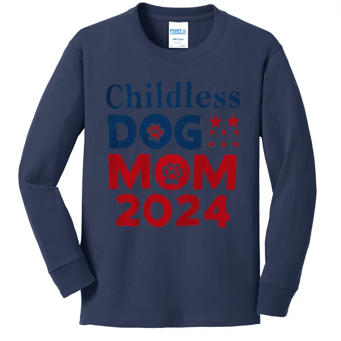 Childless Dog Mom Dog Lady Voting Patriotic Dog Paw Print Kids Long Sleeve Shirt