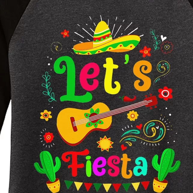 Cinco De Mayo Mexican Guitar Cactus Let's Fiesta Women's Tri-Blend 3/4-Sleeve Raglan Shirt