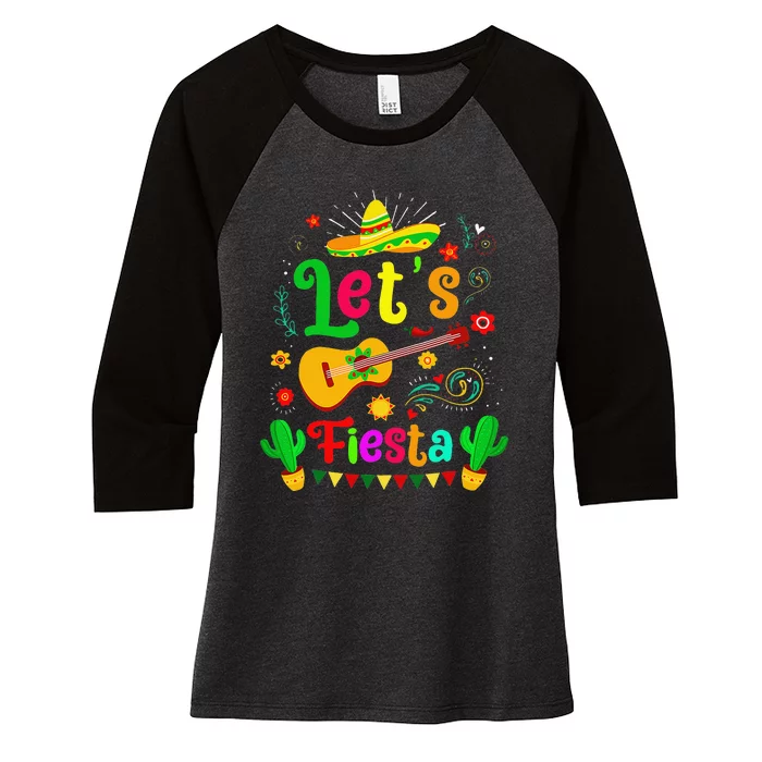 Cinco De Mayo Mexican Guitar Cactus Let's Fiesta Women's Tri-Blend 3/4-Sleeve Raglan Shirt