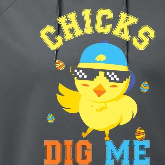 Chicks Dig Me Happy Easter Egg Hunt Funny Performance Fleece Hoodie