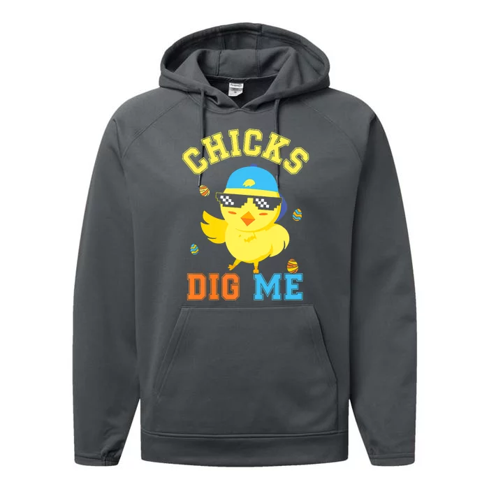 Chicks Dig Me Happy Easter Egg Hunt Funny Performance Fleece Hoodie