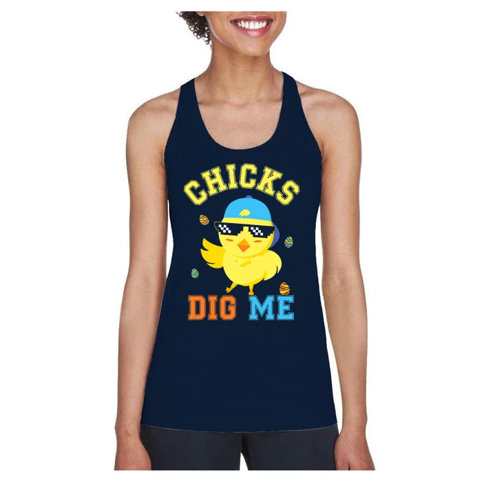 Chicks Dig Me Happy Easter Egg Hunt Funny Women's Racerback Tank