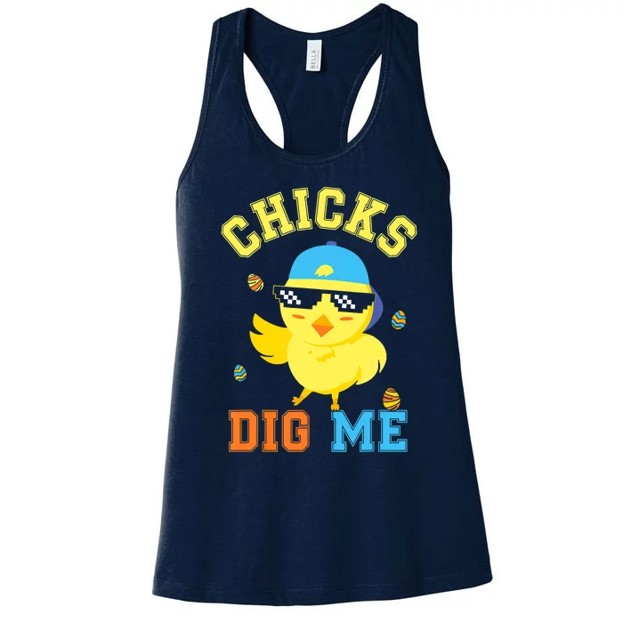 Chicks Dig Me Happy Easter Egg Hunt Funny Women's Racerback Tank