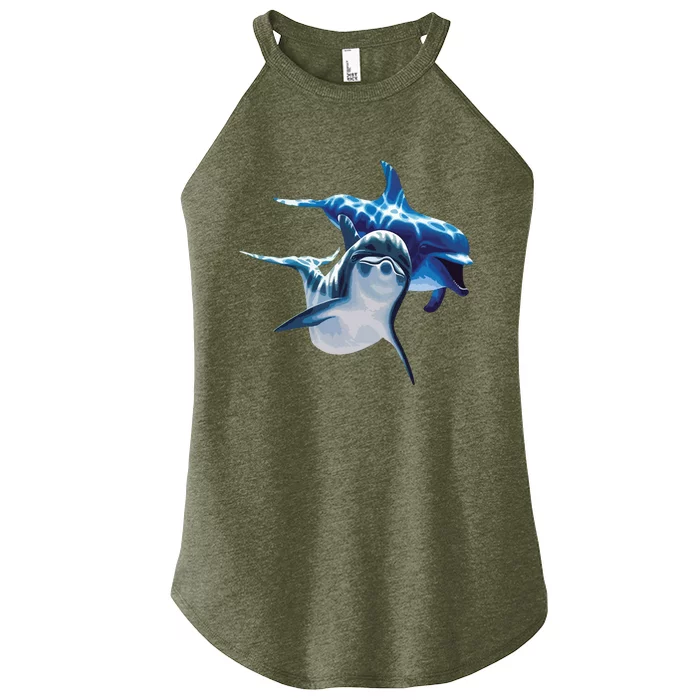 Cute Dolphins Making Splashing Women’s Perfect Tri Rocker Tank