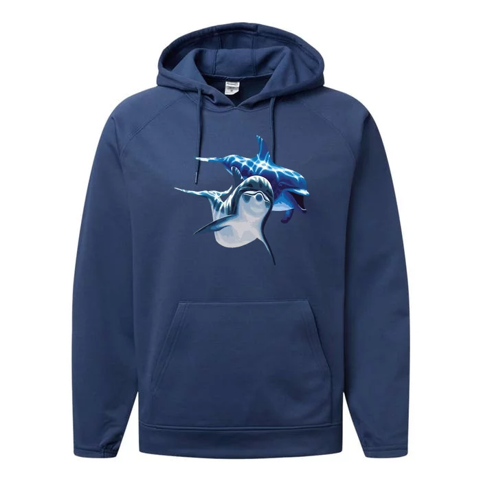 Cute Dolphins Making Splashing Performance Fleece Hoodie