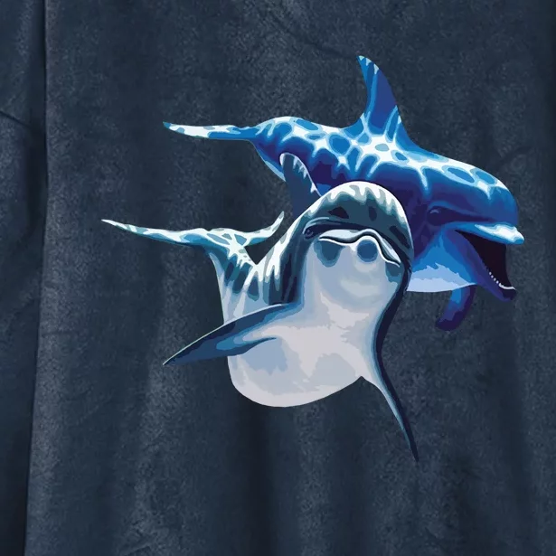 Cute Dolphins Making Splashing Hooded Wearable Blanket