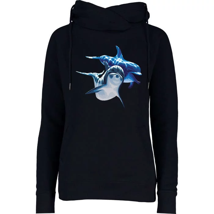 Cute Dolphins Making Splashing Womens Funnel Neck Pullover Hood