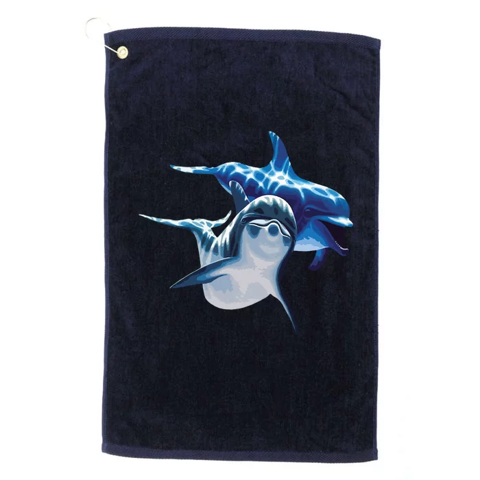 Cute Dolphins Making Splashing Platinum Collection Golf Towel