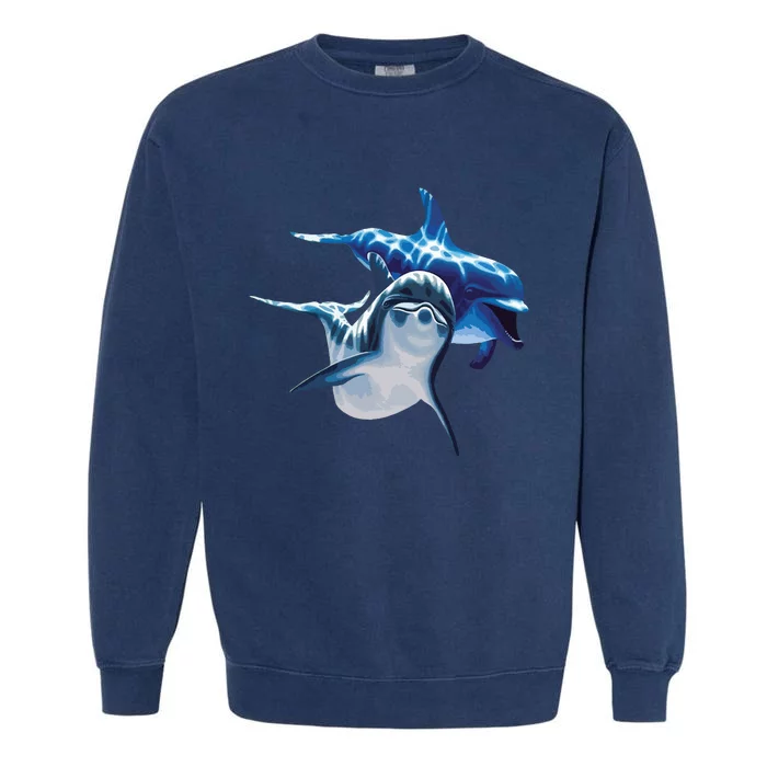 Cute Dolphins Making Splashing Garment-Dyed Sweatshirt