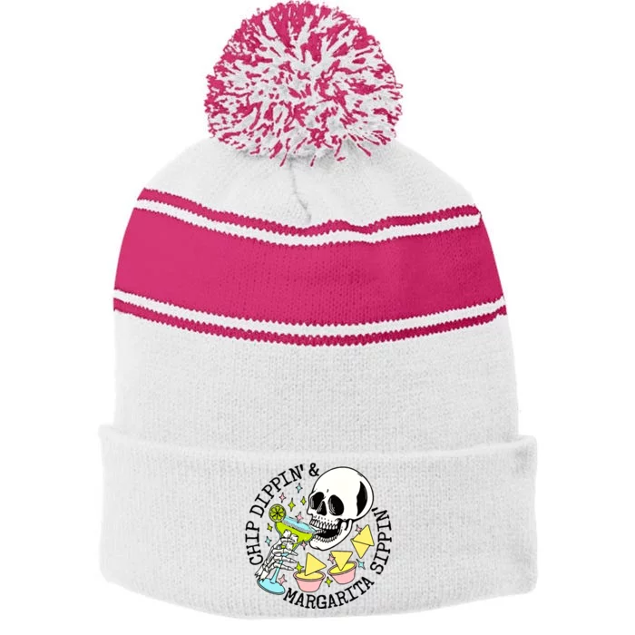 Chip Dippin Margarita Sippin Stripe Pom Pom Beanie