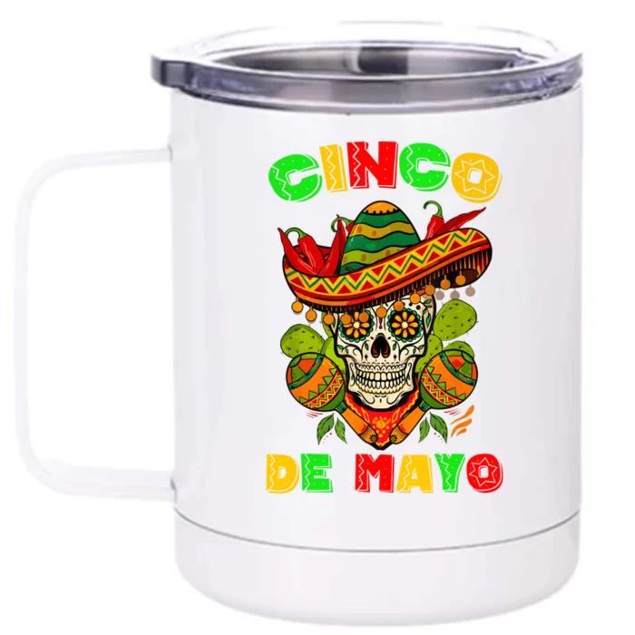 Cinco De Mayo Skull Tee Mexican Fiesta 5 De Mayo Women Men Front & Back 12oz Stainless Steel Tumbler Cup