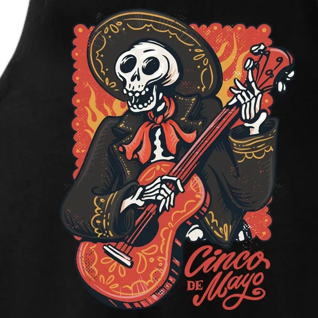 Cinco De Mayo Skeleton Guitar Ladies Tri-Blend Wicking Tank