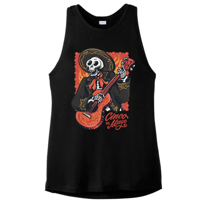 Cinco De Mayo Skeleton Guitar Ladies Tri-Blend Wicking Tank