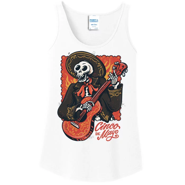 Cinco De Mayo Skeleton Guitar Ladies Essential Tank