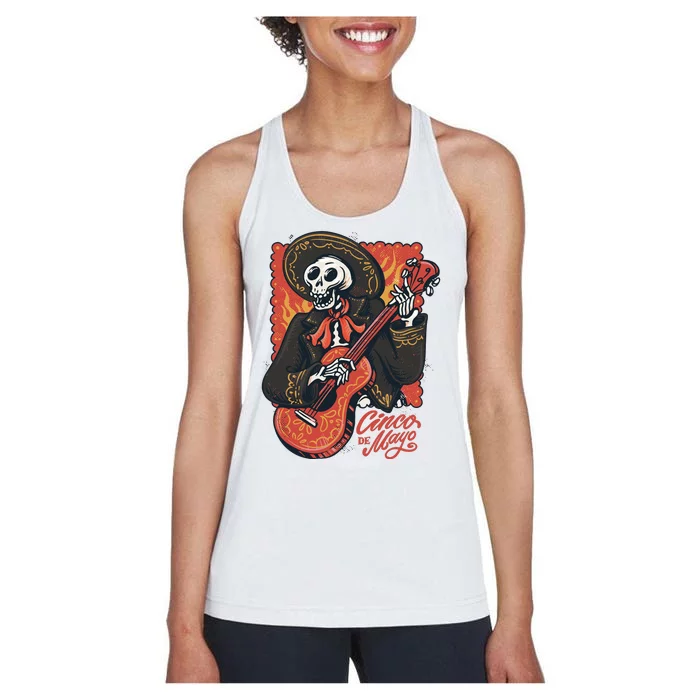 Cinco De Mayo Skeleton Guitar Women's Racerback Tank