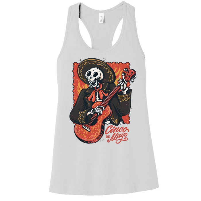 Cinco De Mayo Skeleton Guitar Women's Racerback Tank